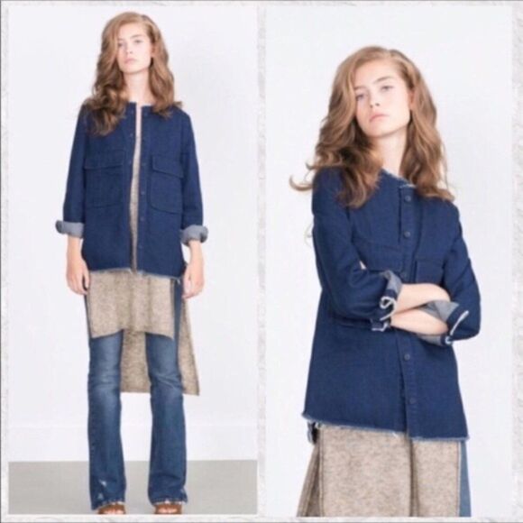 ZARA FRINGED DENIM JEAN JACKET - Picture 1 of 9